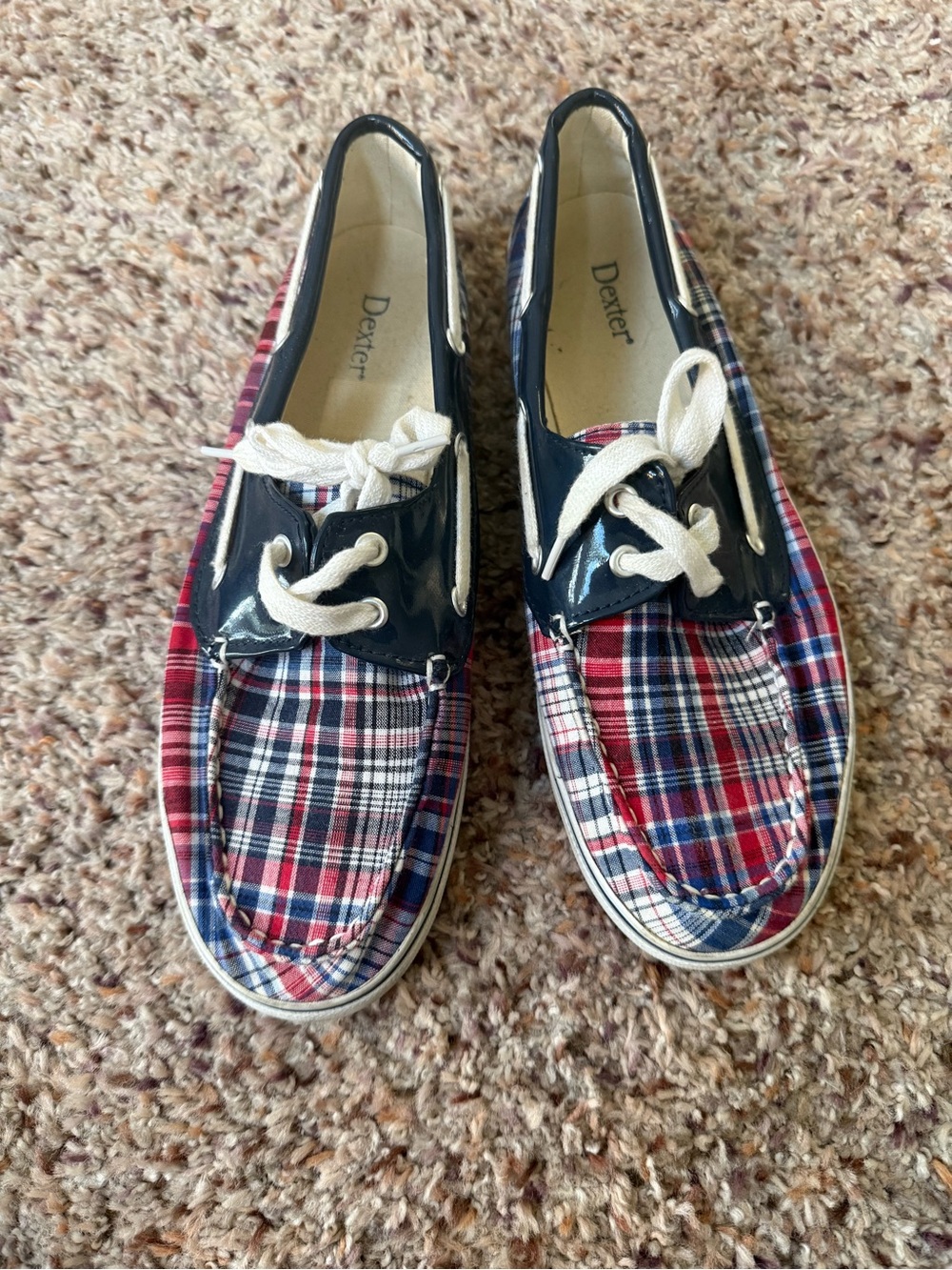 Dexter Women's Plaid Boat Shoes in Red, Navy, and White